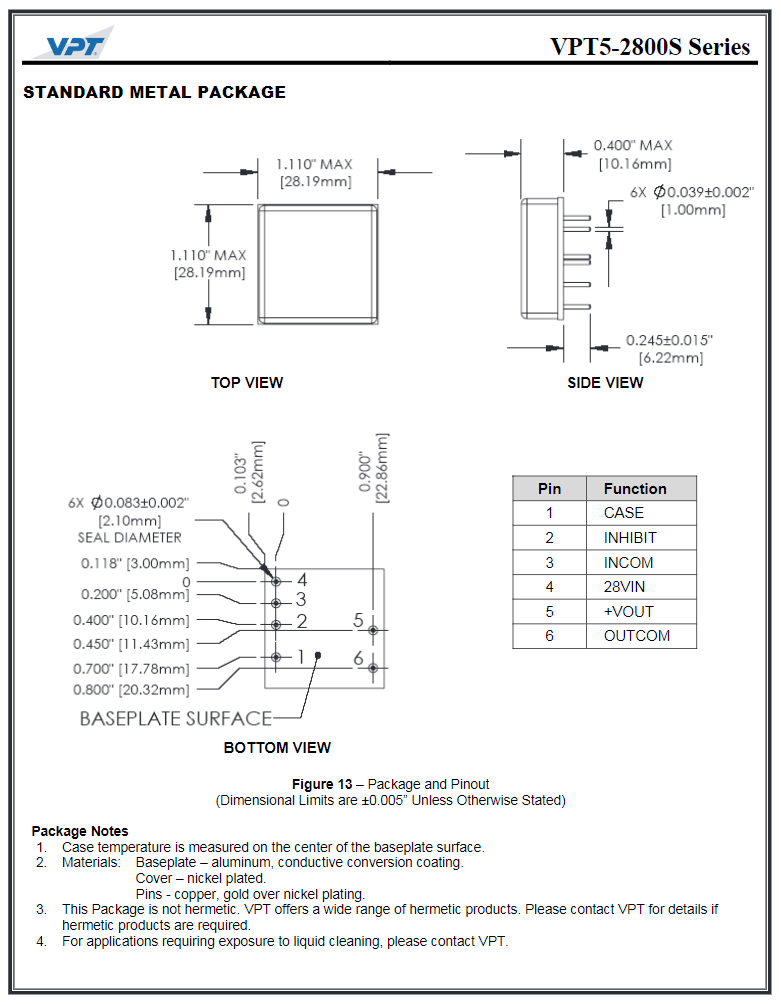 VPT5-2812S / 100294 Isolated COTS DC-DC Converters
