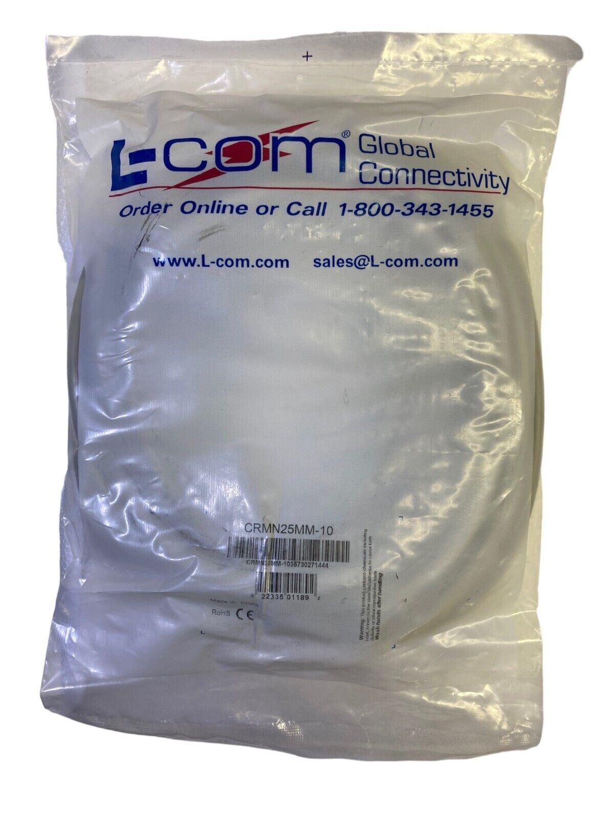 L-COM CRMN25MM-10 Reversible Molded D-Sub Cable, DB25 Male, Male 10 ft