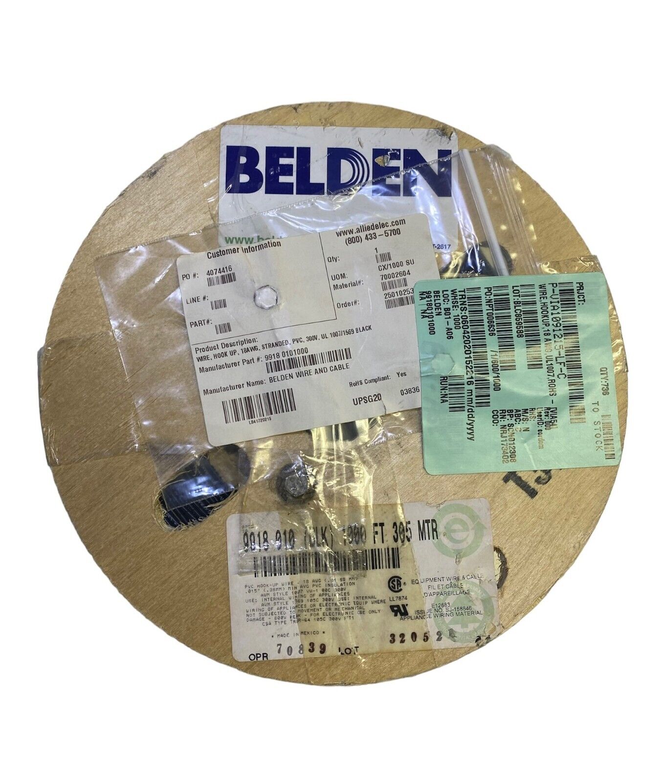 678 ft - Belden Cable 99180101000 Hook Up Wire 304.8m