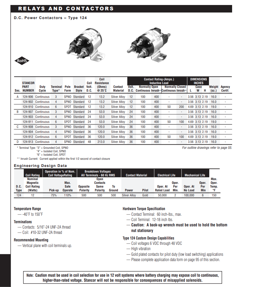 White-Rodgers 124-911 Contactor, Single, 100 A, 600 Vac 24 VDC