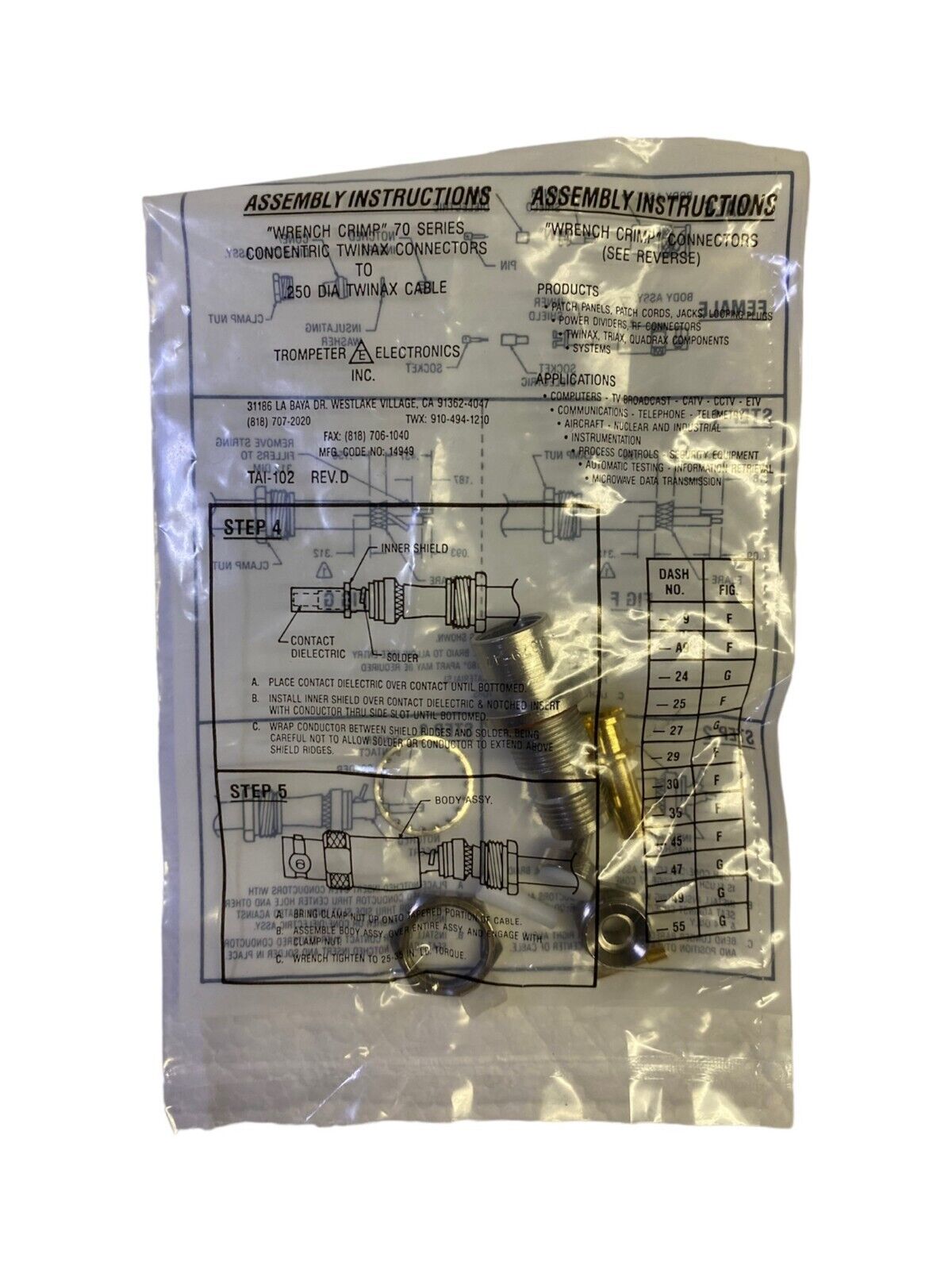 TROMPETER BJ379-47 (8-Pack) Connector Bulkhead TRB, Twinaxial/Triaxial Jack, Female