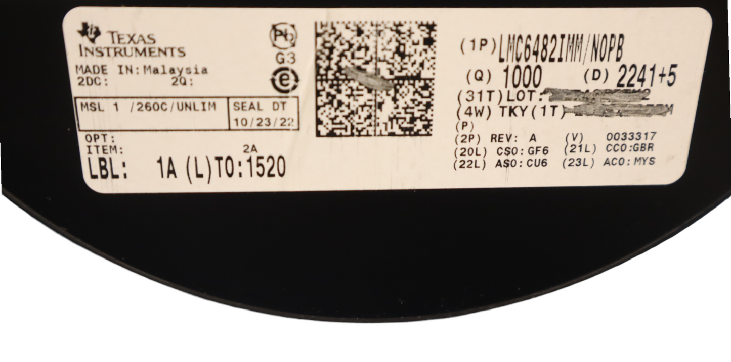TI# LMC6482IMM/NOPB - Full Reel 1,000 pcs at $7.25 each - Op Amp Dual Amplifier