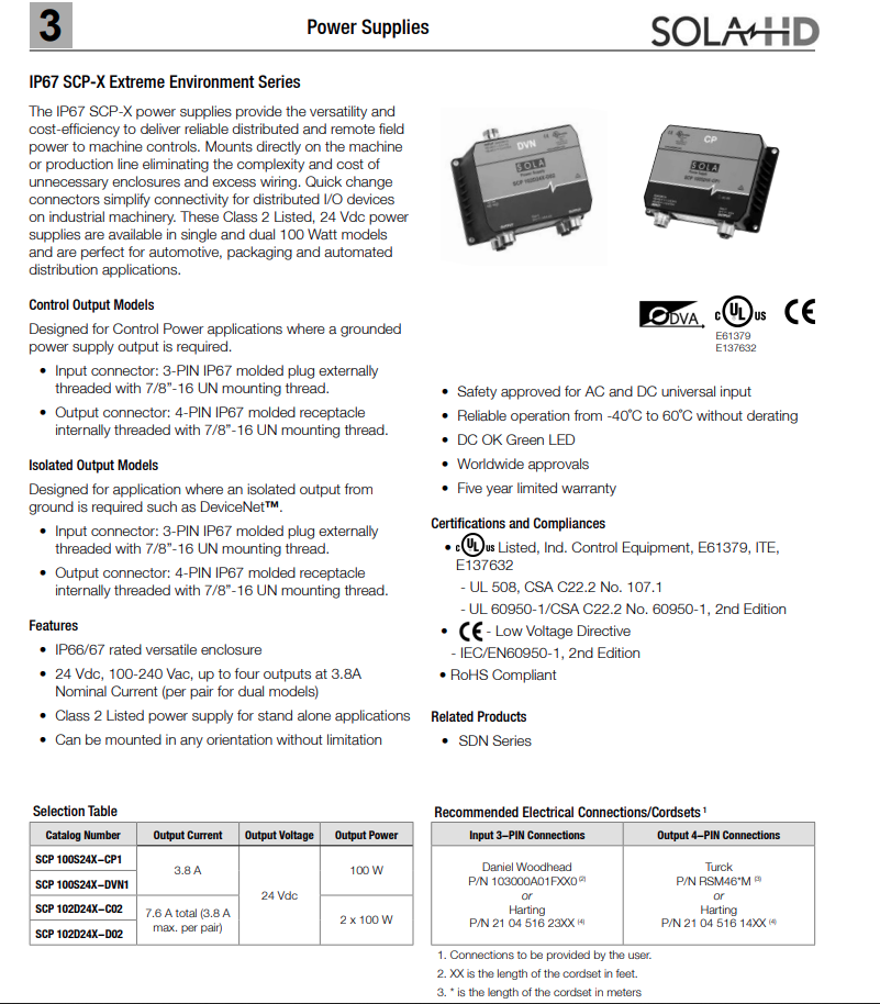 SOLA SCP100S24XCP1 POWER SUPPLY AC/DC CONVERTER