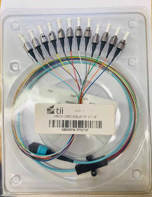 4 ft - TII MM50OM3AQUA Plenum Fiber Optic Cable, MTP / MTP (MPO) SDB5PA-TPST4F