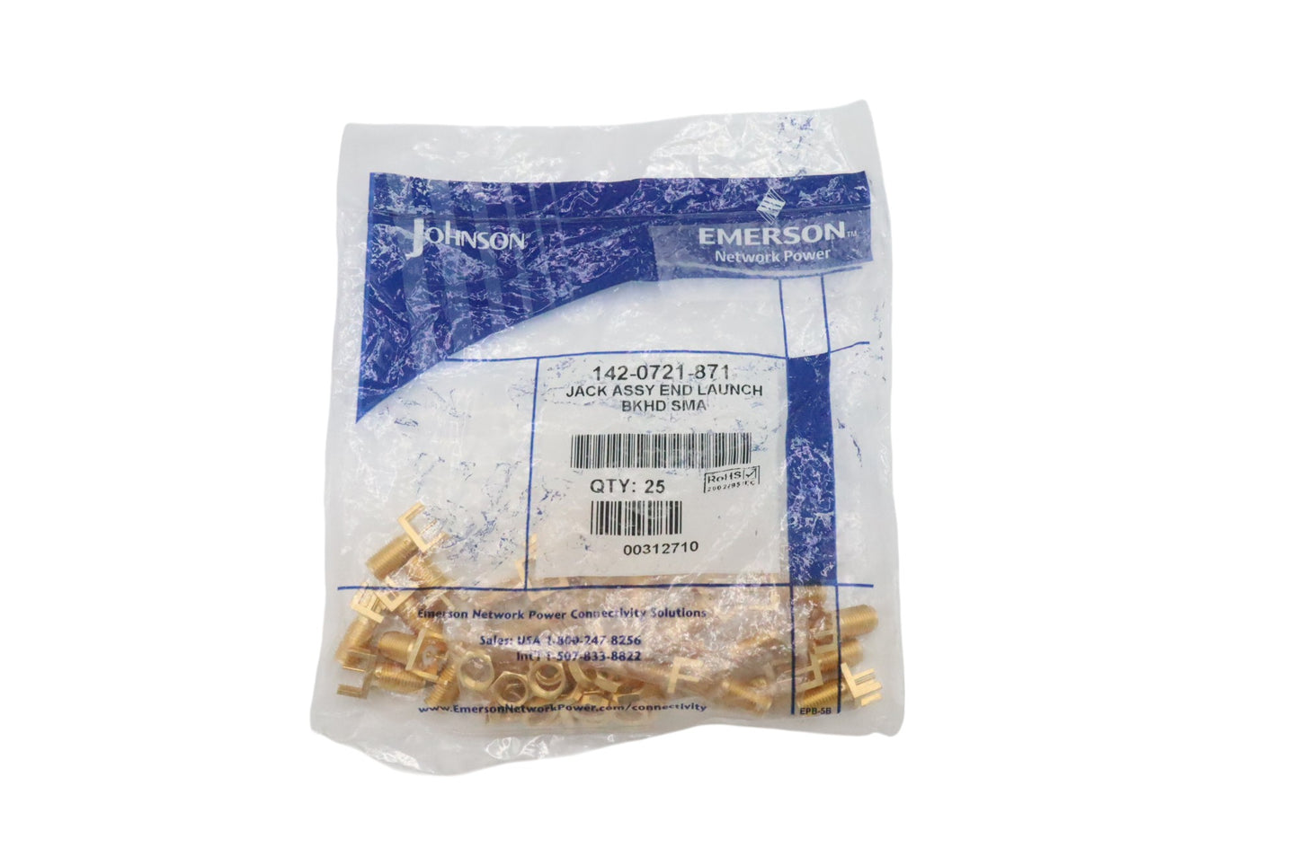 Cinch Connectivity Solutions 142-0721-871 (25 Pack) RF SMA Connector, Female, Panel Mount