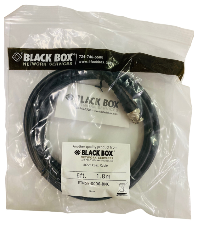 6 ft - Black Box RG59 Coax Patch Cable, BNC/BNC 75ohm 23AWG (5 Bundle Pack)