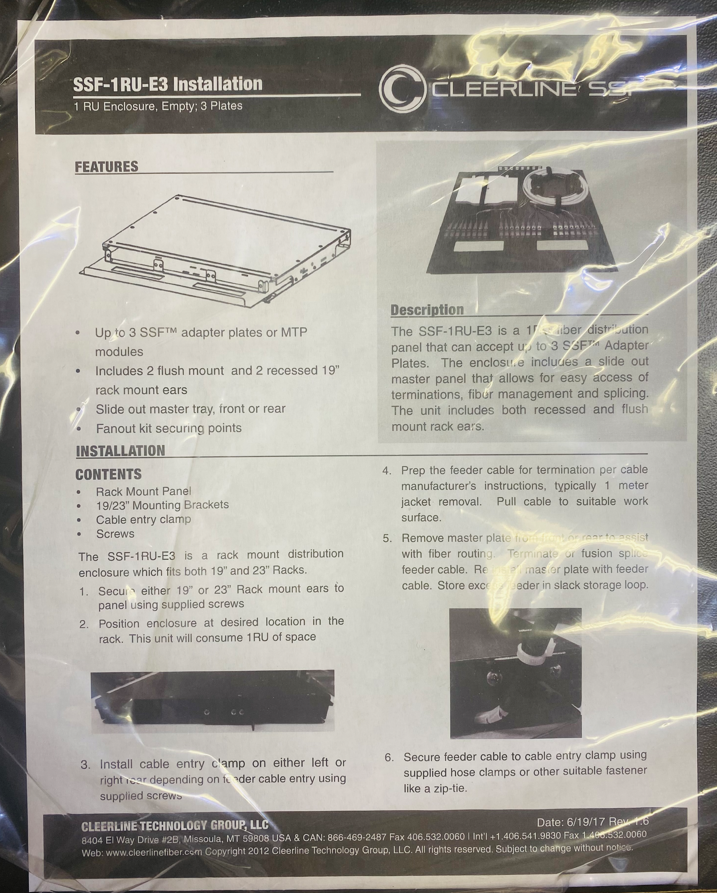 CLEERLNE SSF-1RU-E3 1RU EMPTY ENCLOSURE HOLDS UP TO 3 PLATES