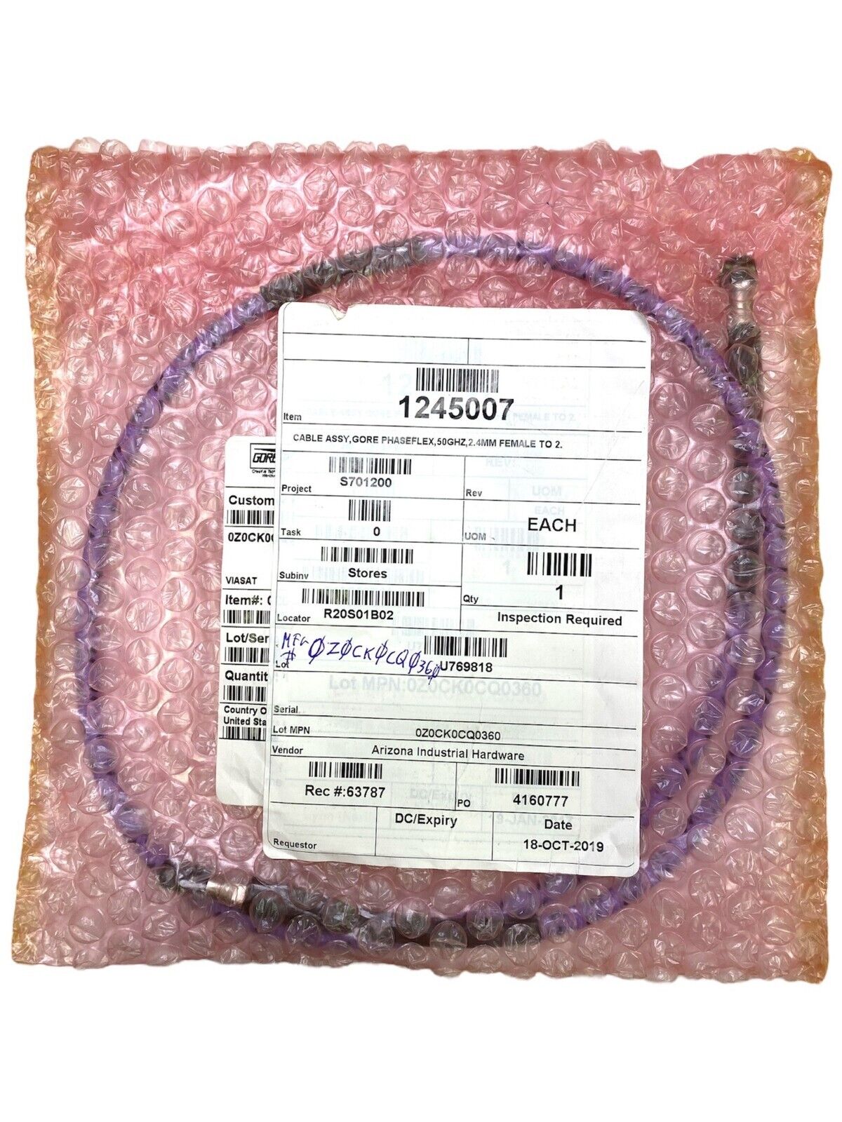 3 ft - GORE 0Z0CK0CQ0360 Cable ASSY PHASEFLEX 50GHZ 2.4MM