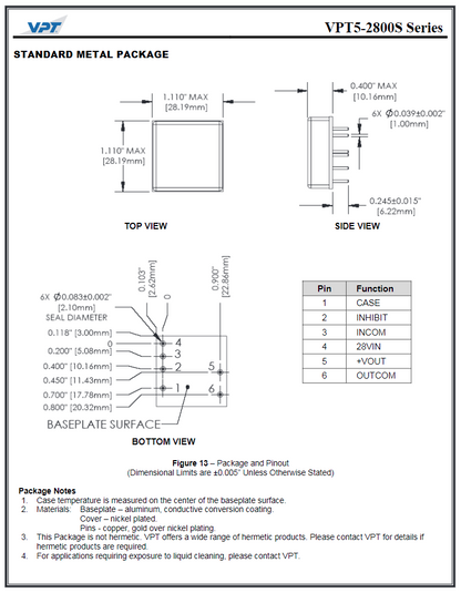 VPT5-2812S / 100294 Isolated COTS DC-DC Converters