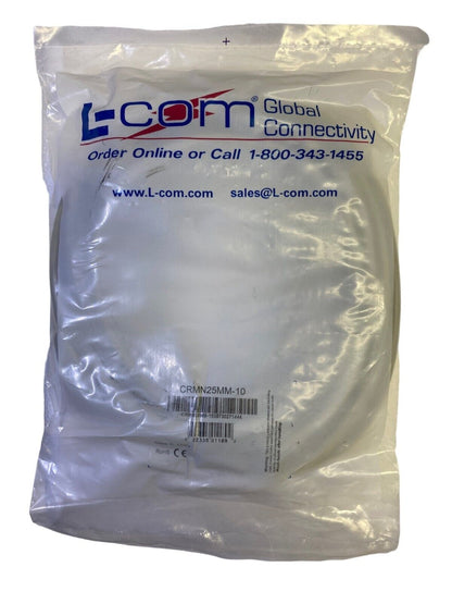 L-COM CRMN25MM-10 Reversible Molded D-Sub Cable, DB25 Male, Male 10 ft