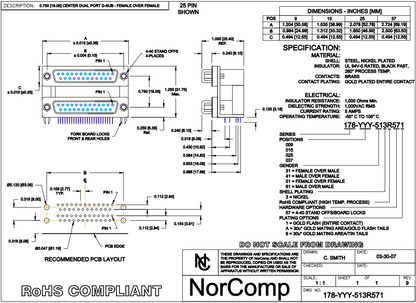 NorComp 178-009-513R571 Connector D-Subminiature (9 Bundle Pack)