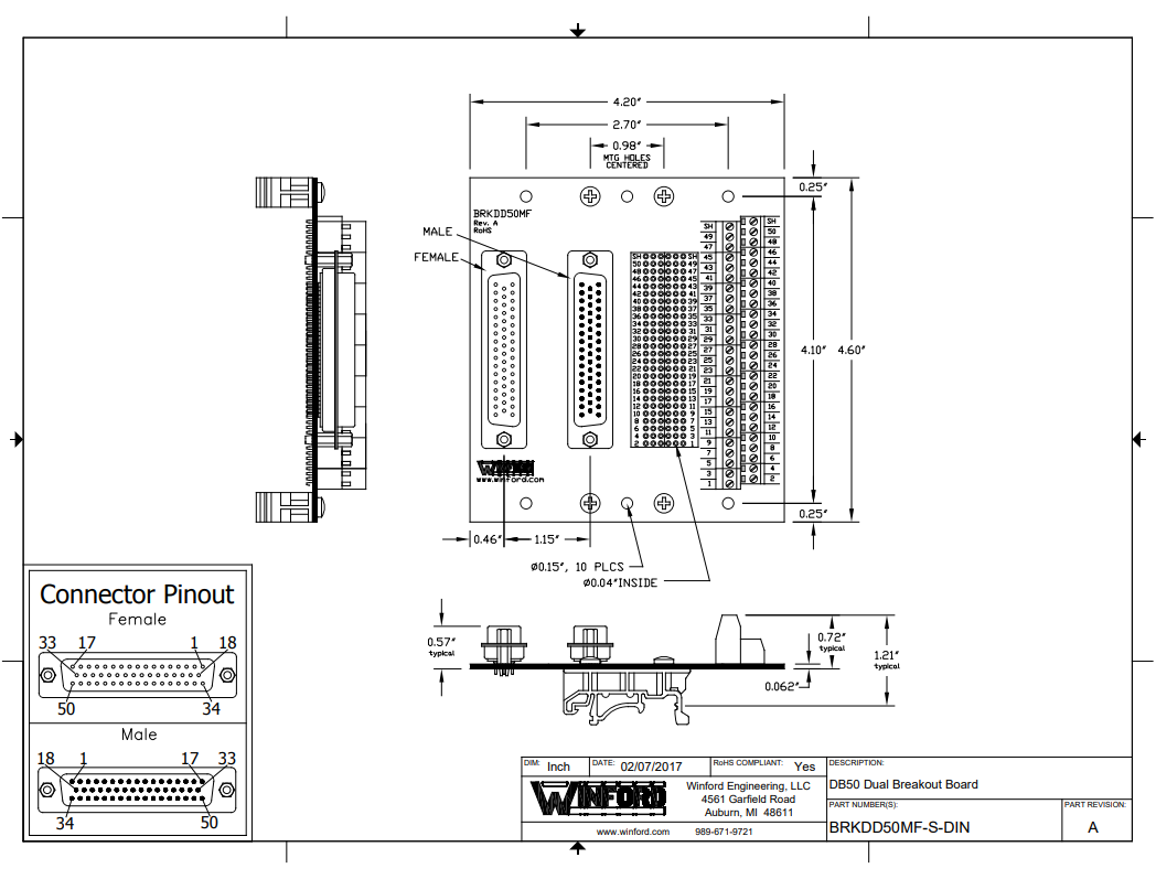 WINFORD BRKDD50MF BREAKOUT BOARD TERMINAL