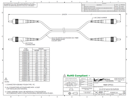 L-Com FODSTC-40 OM1 62.5/125 Multimode Fiber Cable (131 ft / 40m)