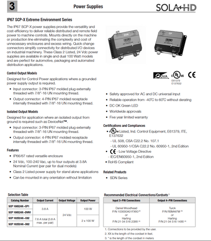 SOLA SCP100S24XCP1 POWER SUPPLY AC/DC CONVERTER