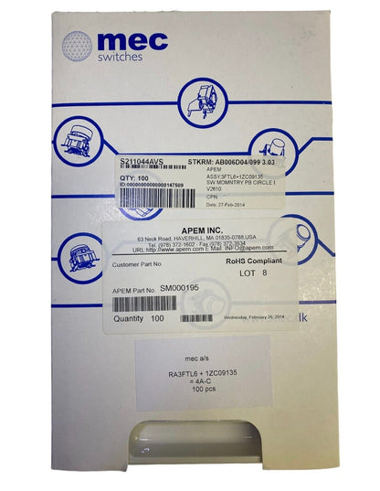 MEC Switches RA3FTL6+1ZC09105 PUSH BUTTON, ENTER LEGEND (50-Pack)