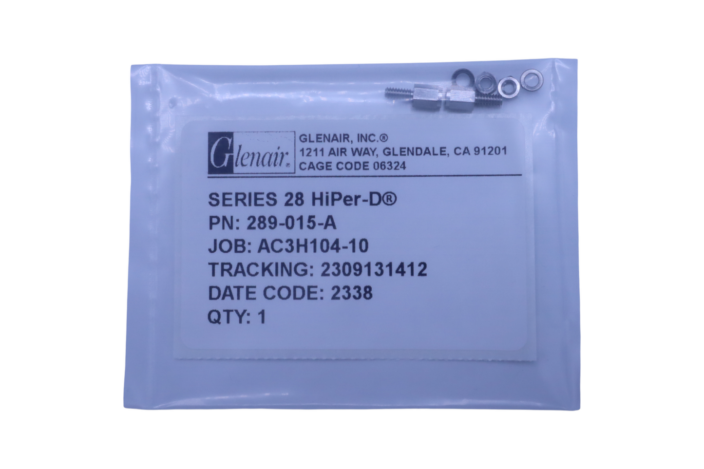 Glenair 289-015-A Jackpost Kit | HiPer-D & MIL-DTL-24308 D-Sub Connector Hardware | Front Mount