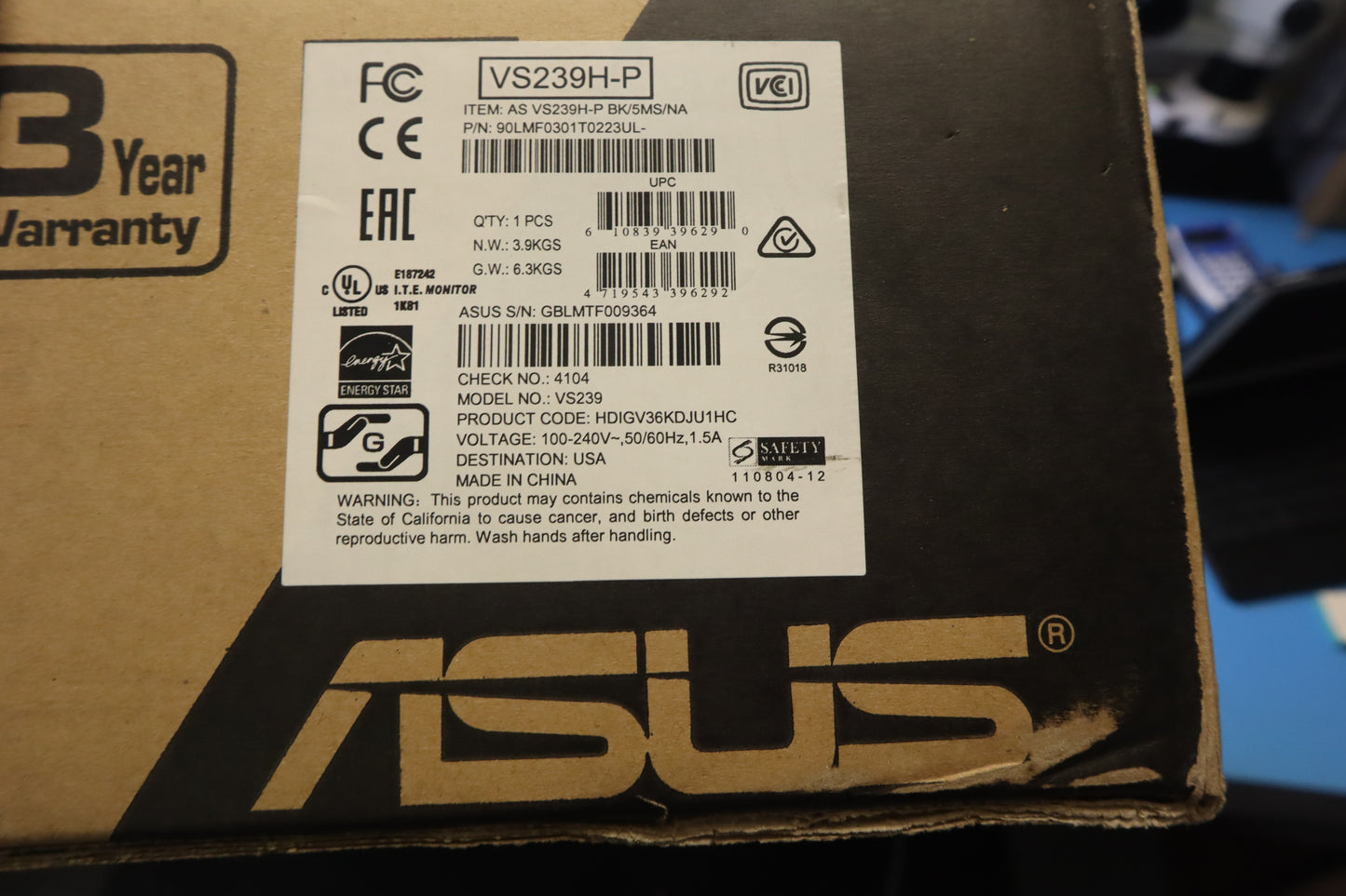 ASUS VS239H-P 23" Full HD IPS Monitor | HDMI VGA | New Sealed in Box