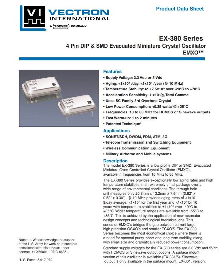 VECTRON EX380-DAF-107 A-10.000 Crystal Oscillator 10MHZ 3.3V