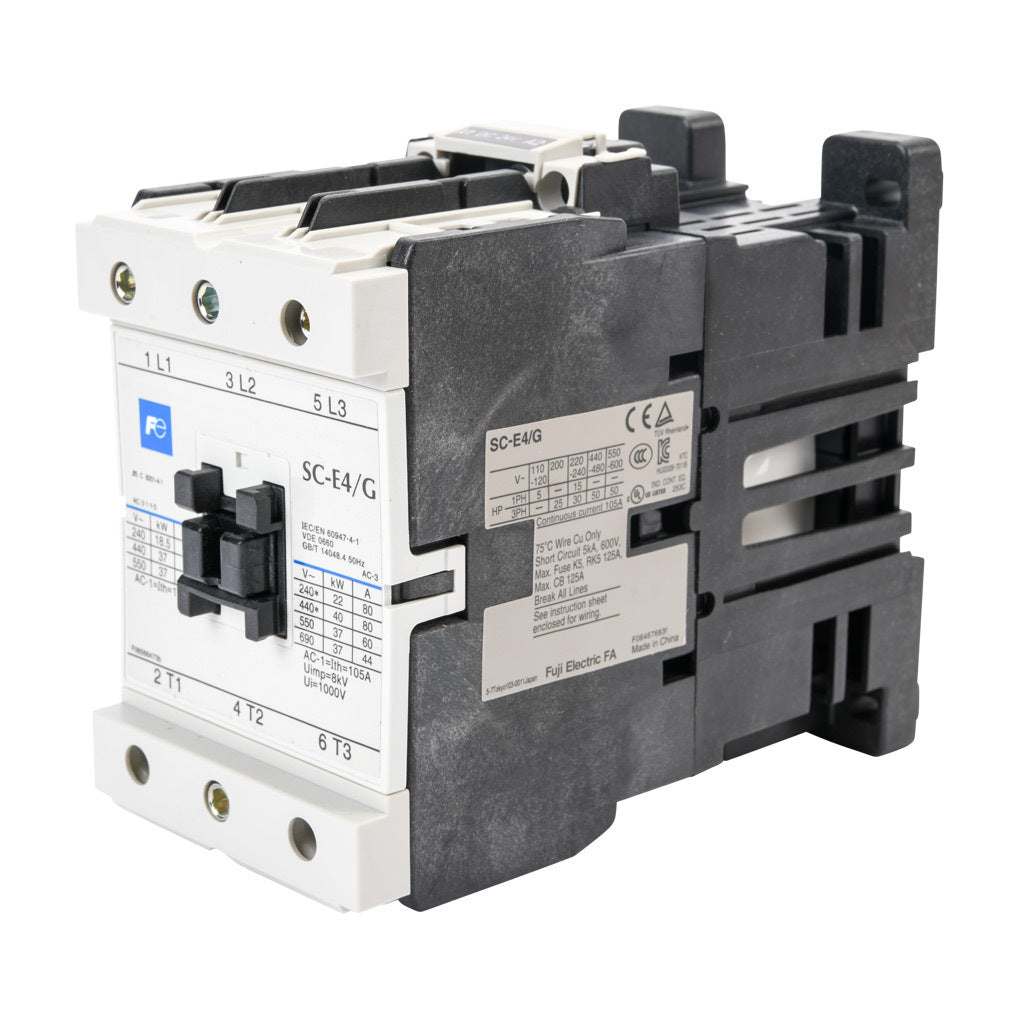 Fuji Electric SC-E4G-24VDC Series IEC Contactor, 80A, (3) N.O. Power Poles, 24 VDC Coil Voltage.